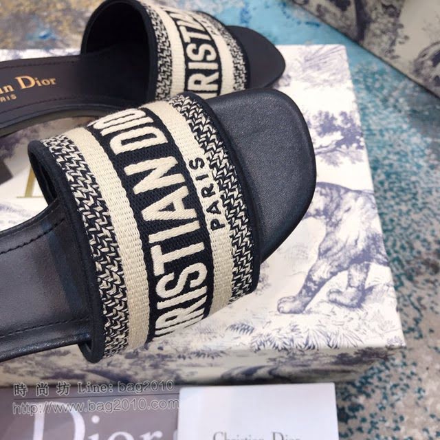 DIOR女鞋 迪奧2021專櫃新款刺繡中跟拖鞋 Dior一字型拖鞋  naq1487